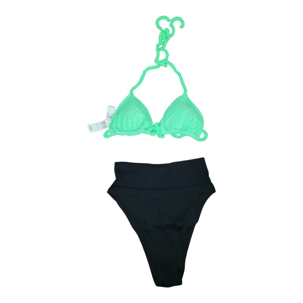 💕Aerie Green and Black Bikini Set size xs NEW